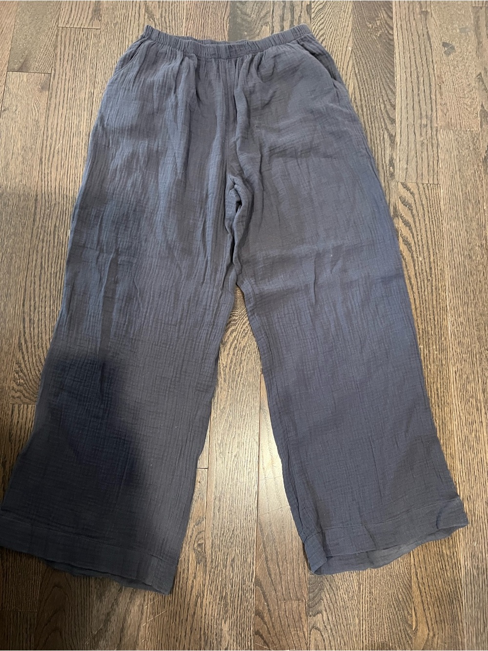 Final Touch Slate Gray Crinkled Gauze Pants